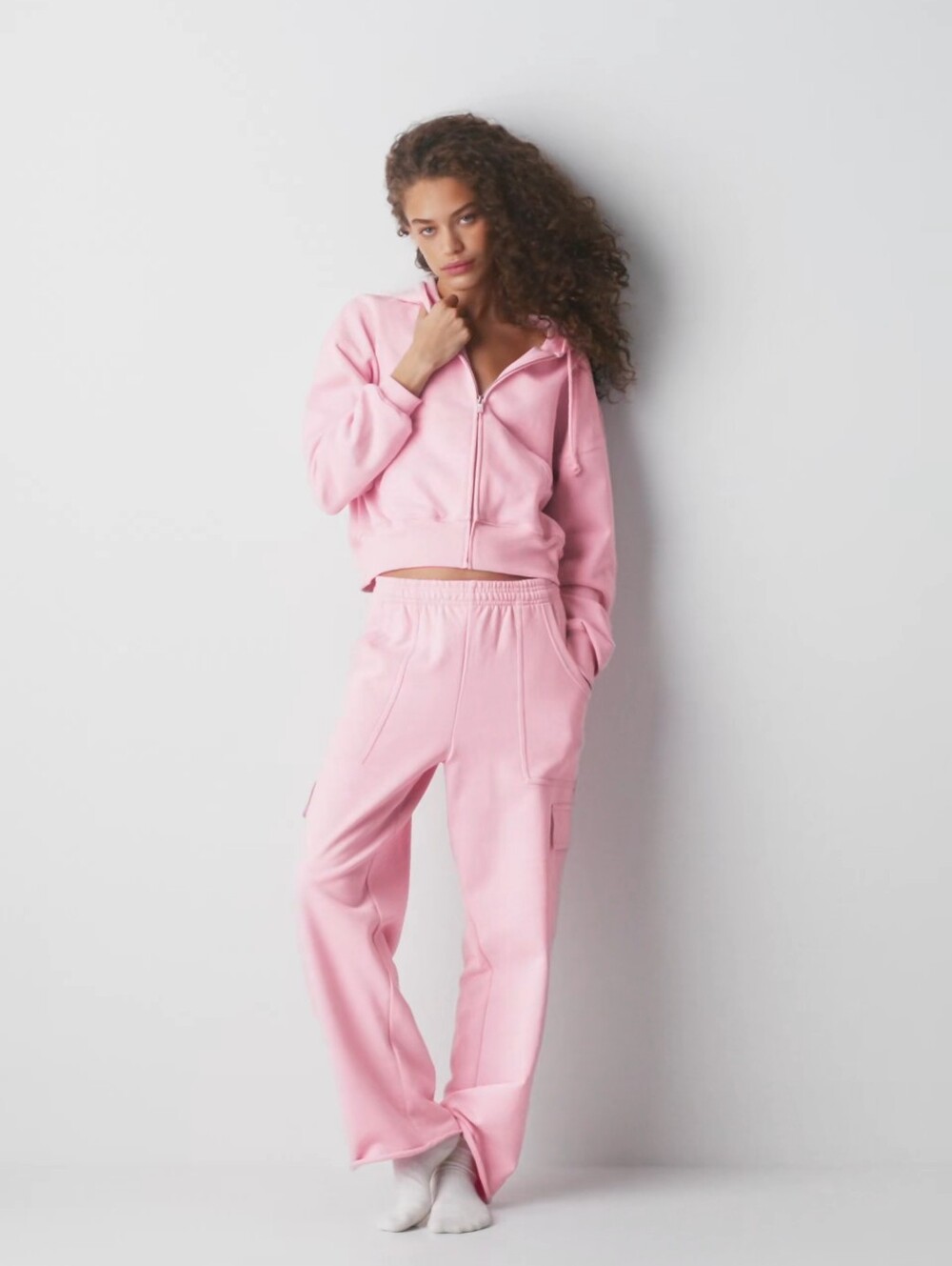 Aritzia Pink Sweat Fleece 3 Pc. Zip-Up Hoodie Set